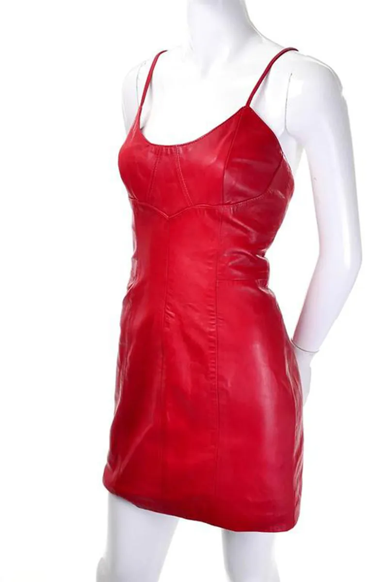 Michael Hoban North Beach Red Leather Vintage Mini Dress 6
