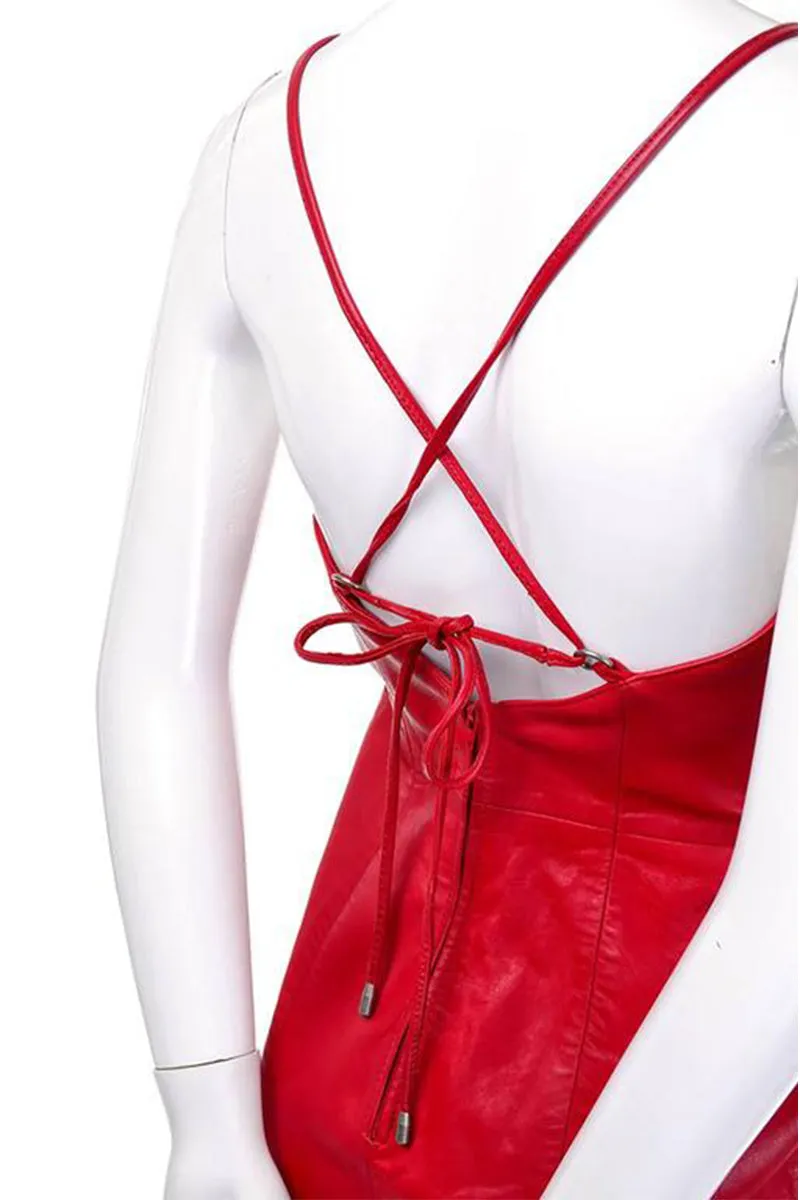 Michael Hoban North Beach Red Leather Vintage Mini Dress 6