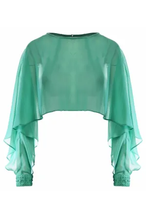 Michaela Louisa Green Cropped Chiffon Cuff Detail Cape One Size BNWT RRP £81