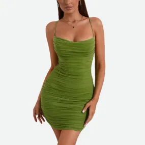 Mint Green Dress | Bodycon Fit Mesh Runched