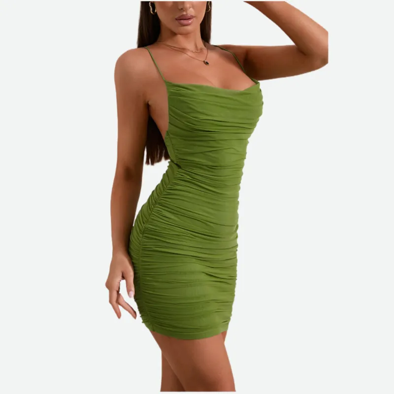 Mint Green Dress | Bodycon Fit Mesh Runched