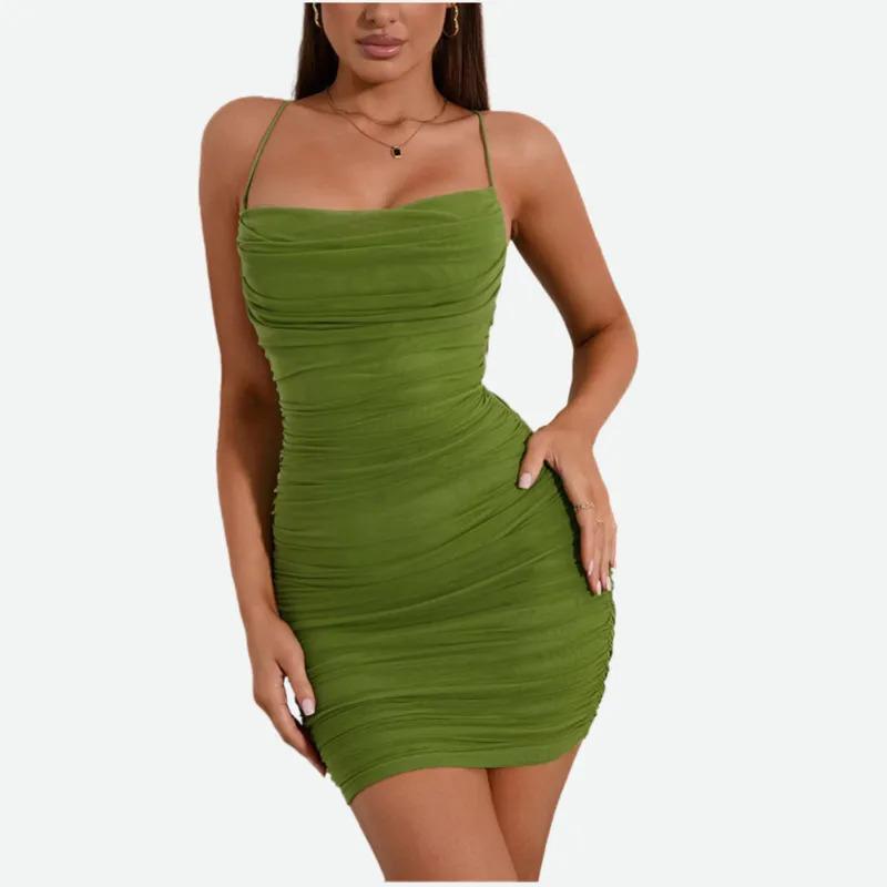 Mint Green Dress | Bodycon Fit Mesh Runched