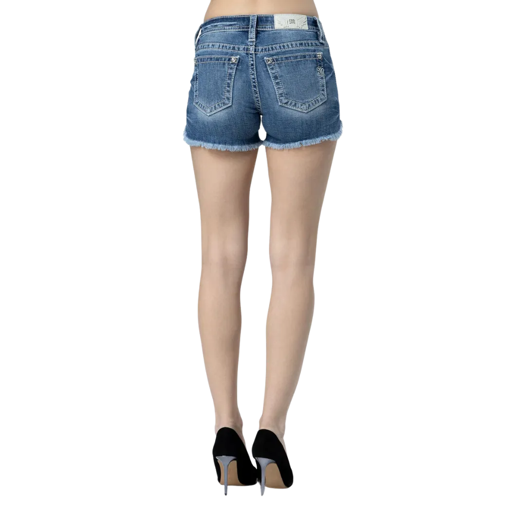 Miss Me Women's Criss Cross Sequin Medium Wash Shorts
