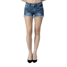 Miss Me Women's Criss Cross Sequin Medium Wash Shorts