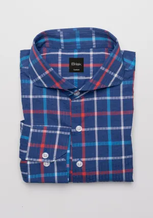 Multi Blue Checkered Seersucker Shirt