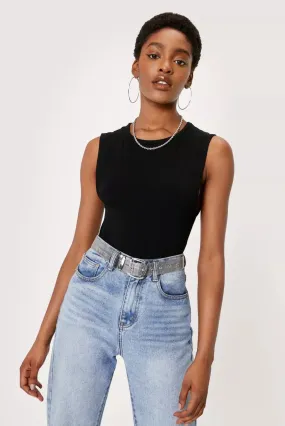 NastyGal Black Crew Neck Drop Armhole Ladies Bodysuit