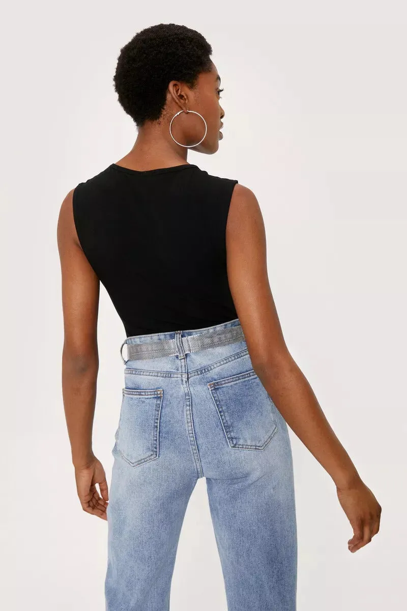 NastyGal Black Crew Neck Drop Armhole Ladies Bodysuit