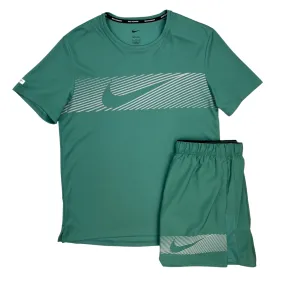 Nike Flash Miler Tshirt / Shorts Set - Cyan Green