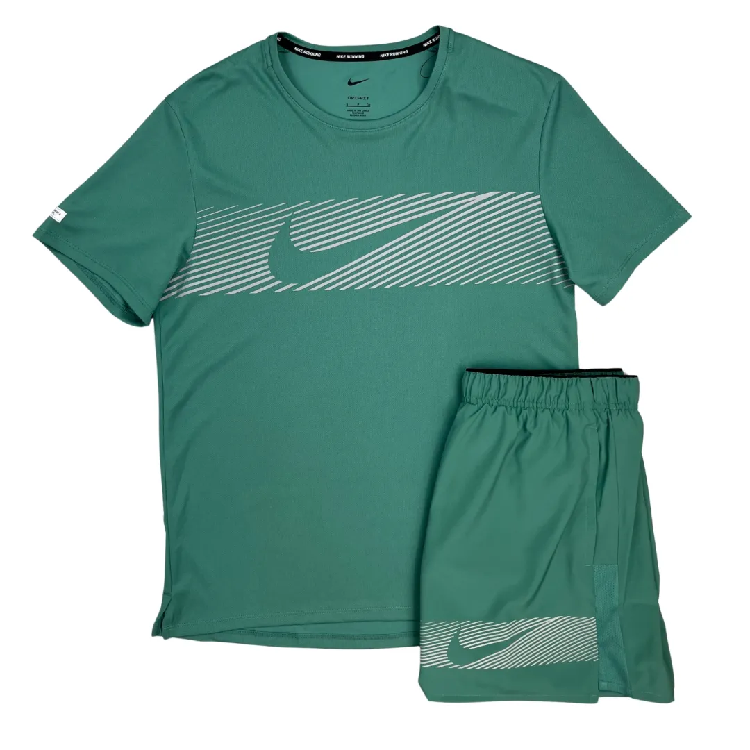 Nike Flash Miler Tshirt / Shorts Set - Cyan Green