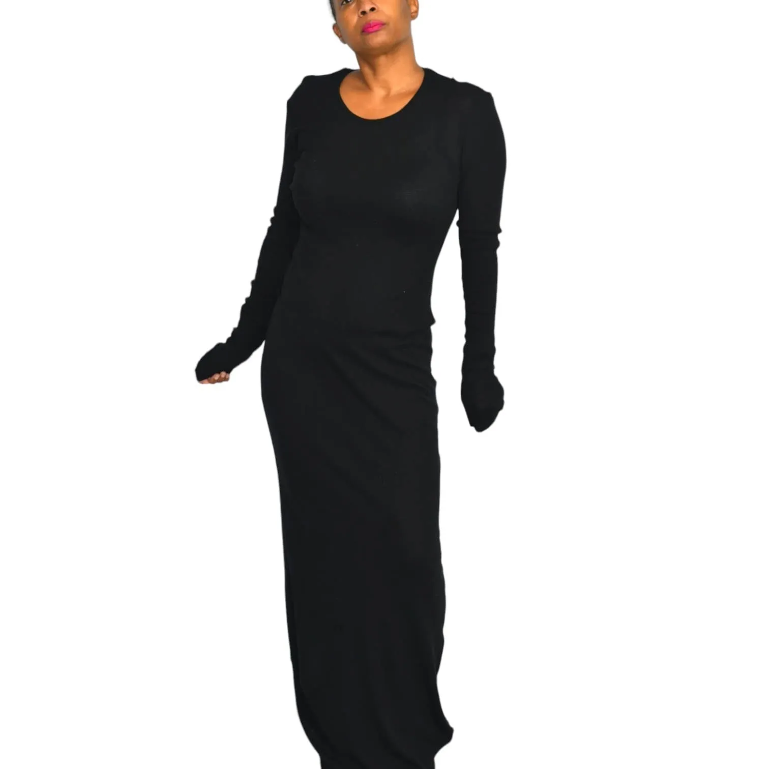 Our Legacy Ribbed Knit Dress Black Jersey Maxi Thermal Sheer Thin Stretch Cotton Size Medium
