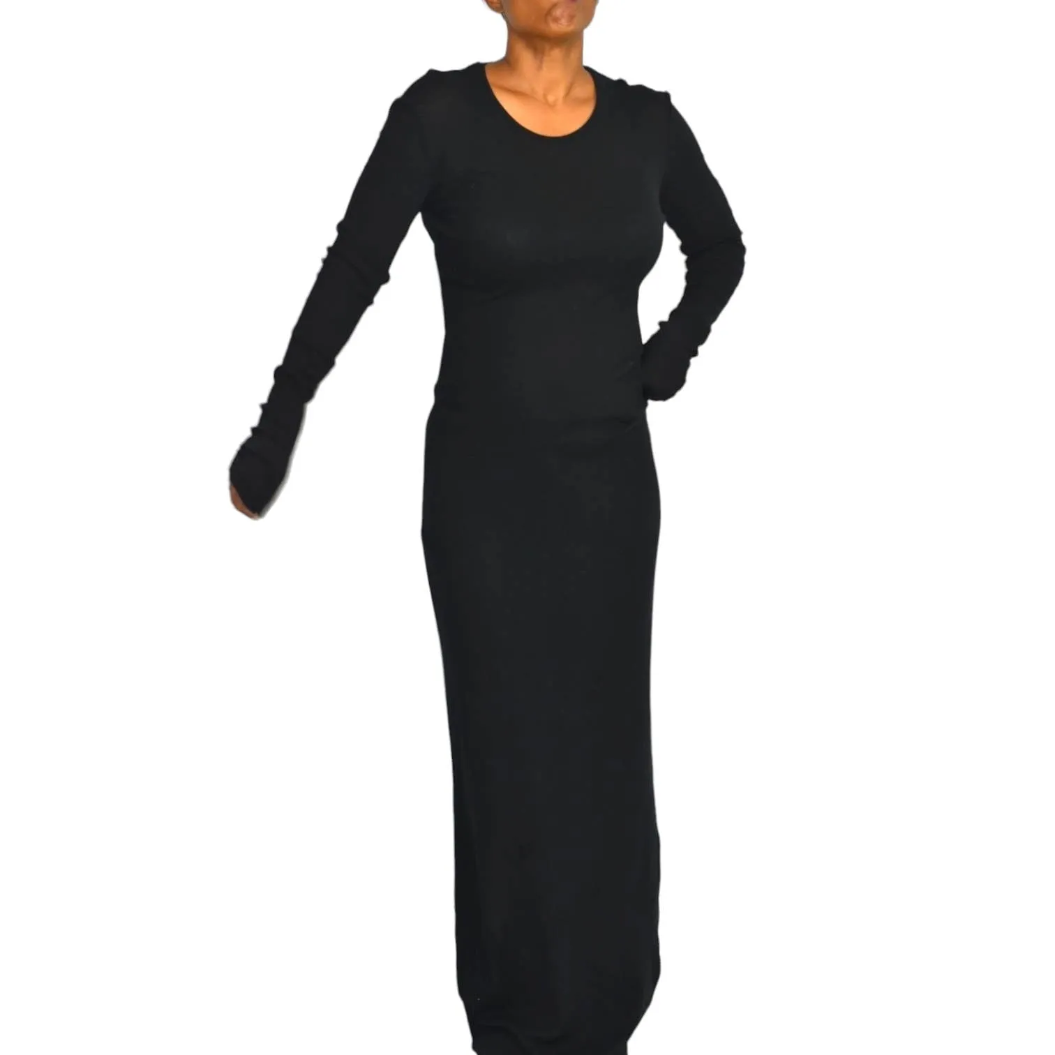 Our Legacy Ribbed Knit Dress Black Jersey Maxi Thermal Sheer Thin Stretch Cotton Size Medium