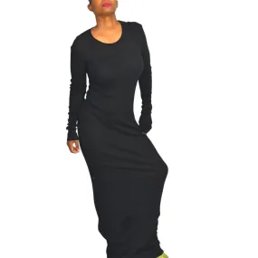 Our Legacy Ribbed Knit Dress Black Jersey Maxi Thermal Sheer Thin Stretch Cotton Size Medium