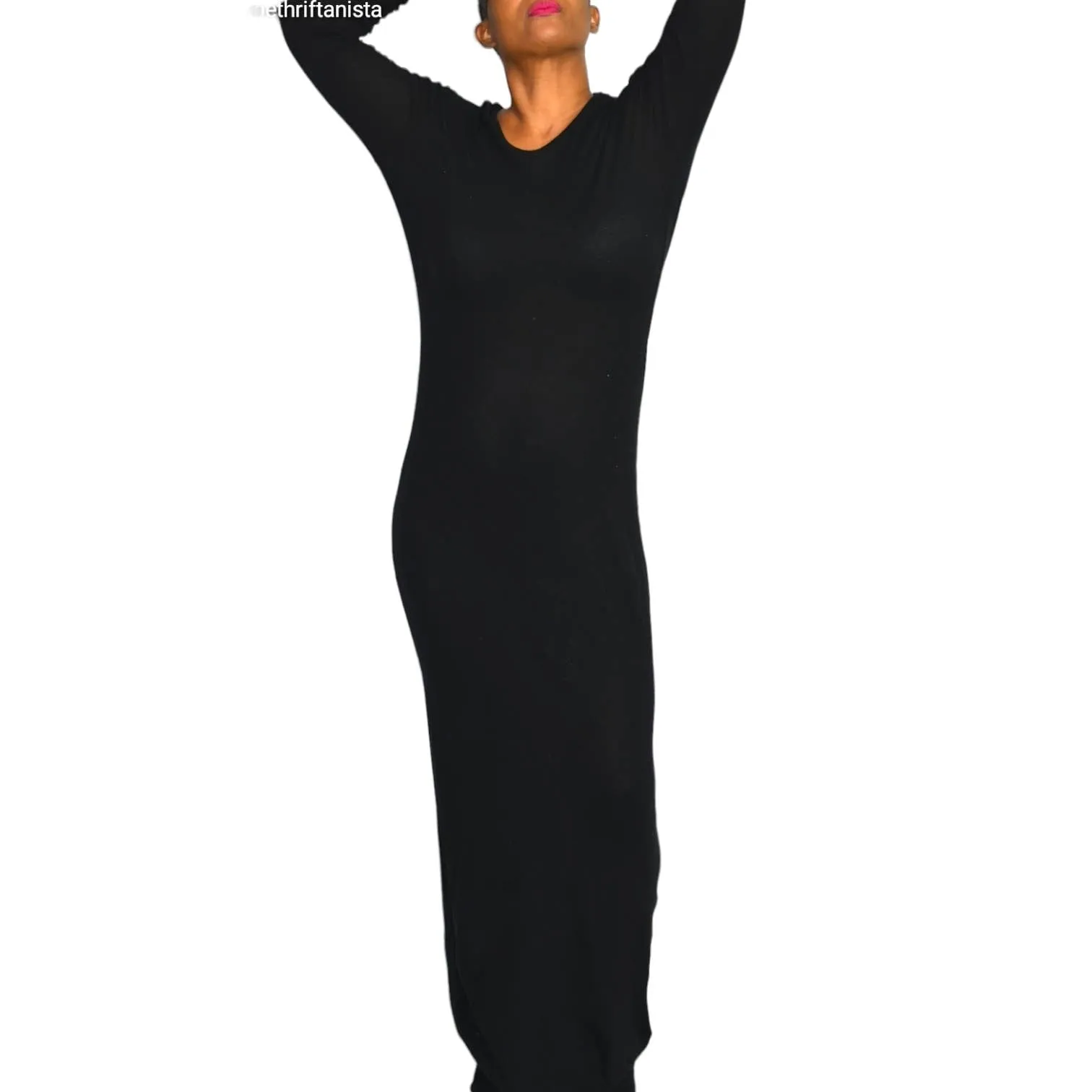 Our Legacy Ribbed Knit Dress Black Jersey Maxi Thermal Sheer Thin Stretch Cotton Size Medium
