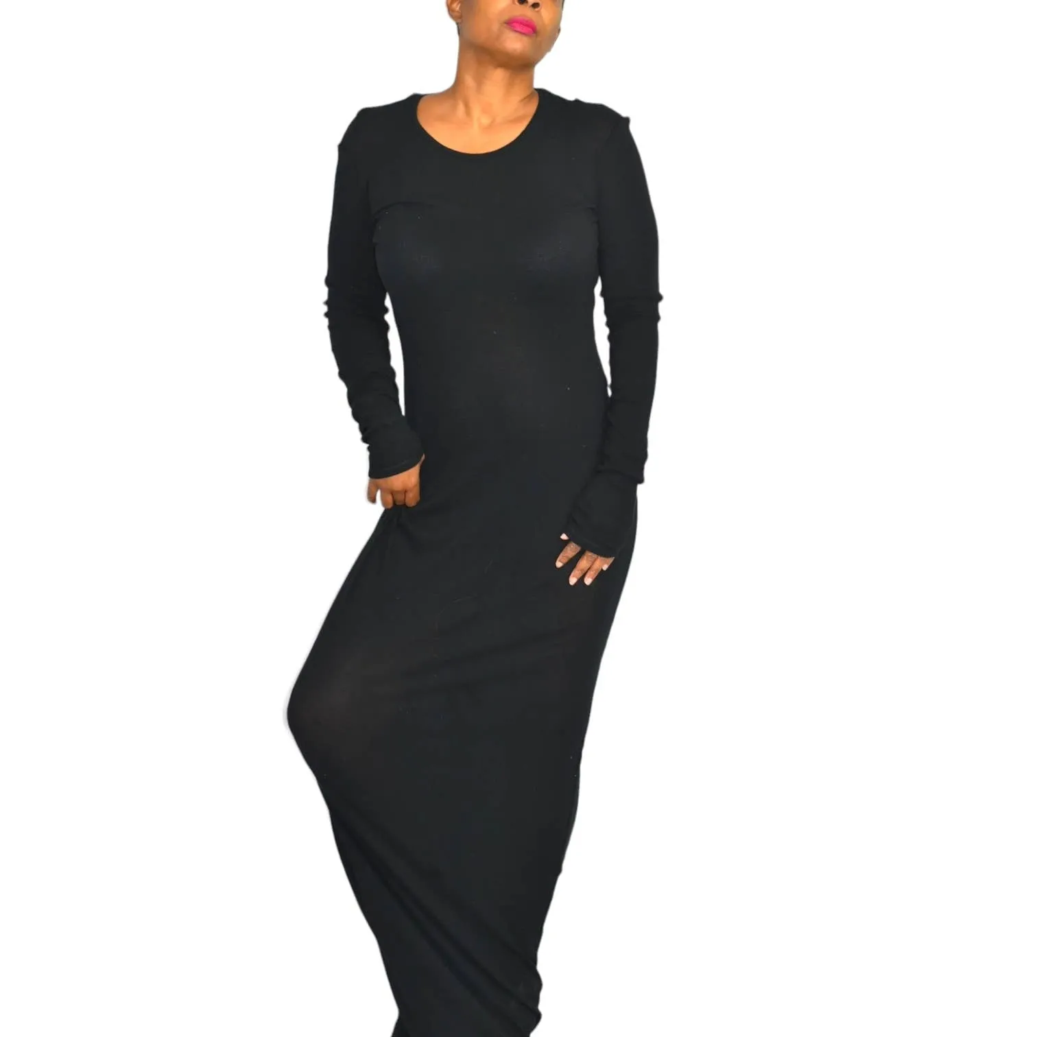 Our Legacy Ribbed Knit Dress Black Jersey Maxi Thermal Sheer Thin Stretch Cotton Size Medium