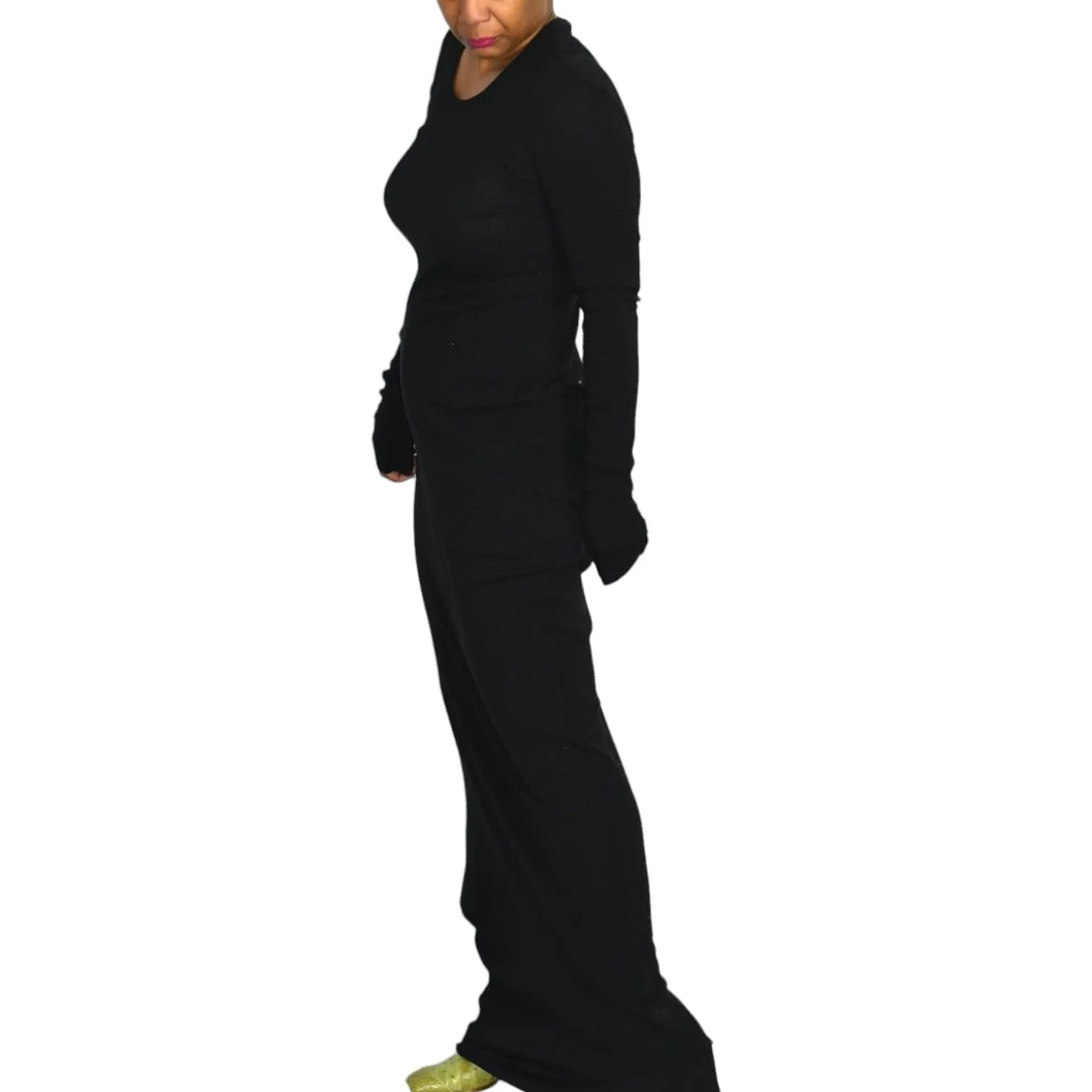 Our Legacy Ribbed Knit Dress Black Jersey Maxi Thermal Sheer Thin Stretch Cotton Size Medium