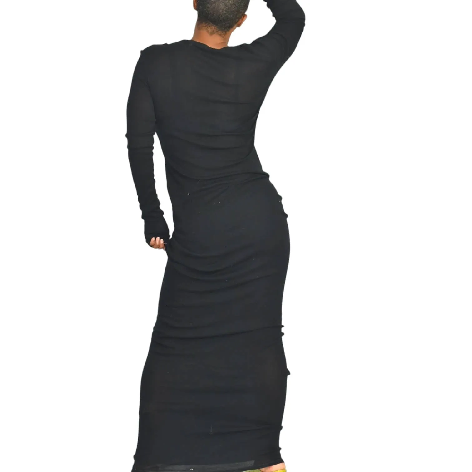 Our Legacy Ribbed Knit Dress Black Jersey Maxi Thermal Sheer Thin Stretch Cotton Size Medium