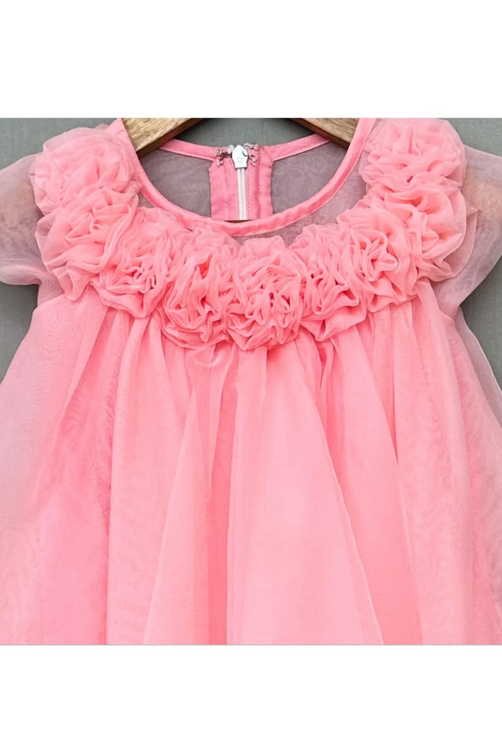 Pink Rosy Floral Embellished Whirl A-Line Dress