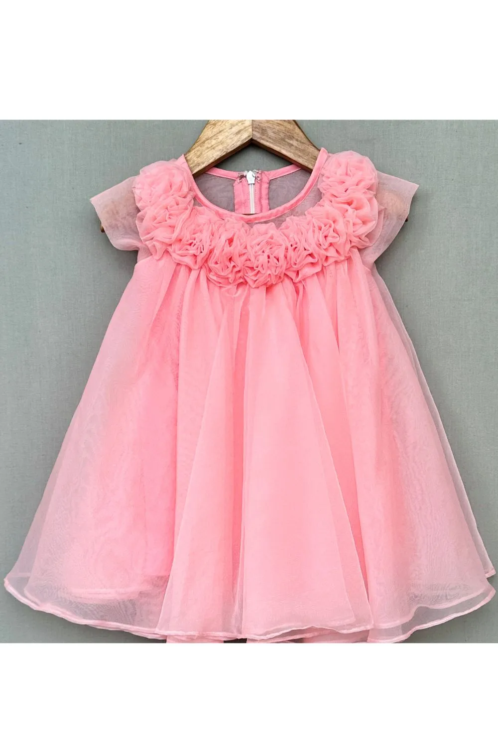 Pink Rosy Floral Embellished Whirl A-Line Dress