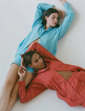 POPLIN SHIRT IN CYAN