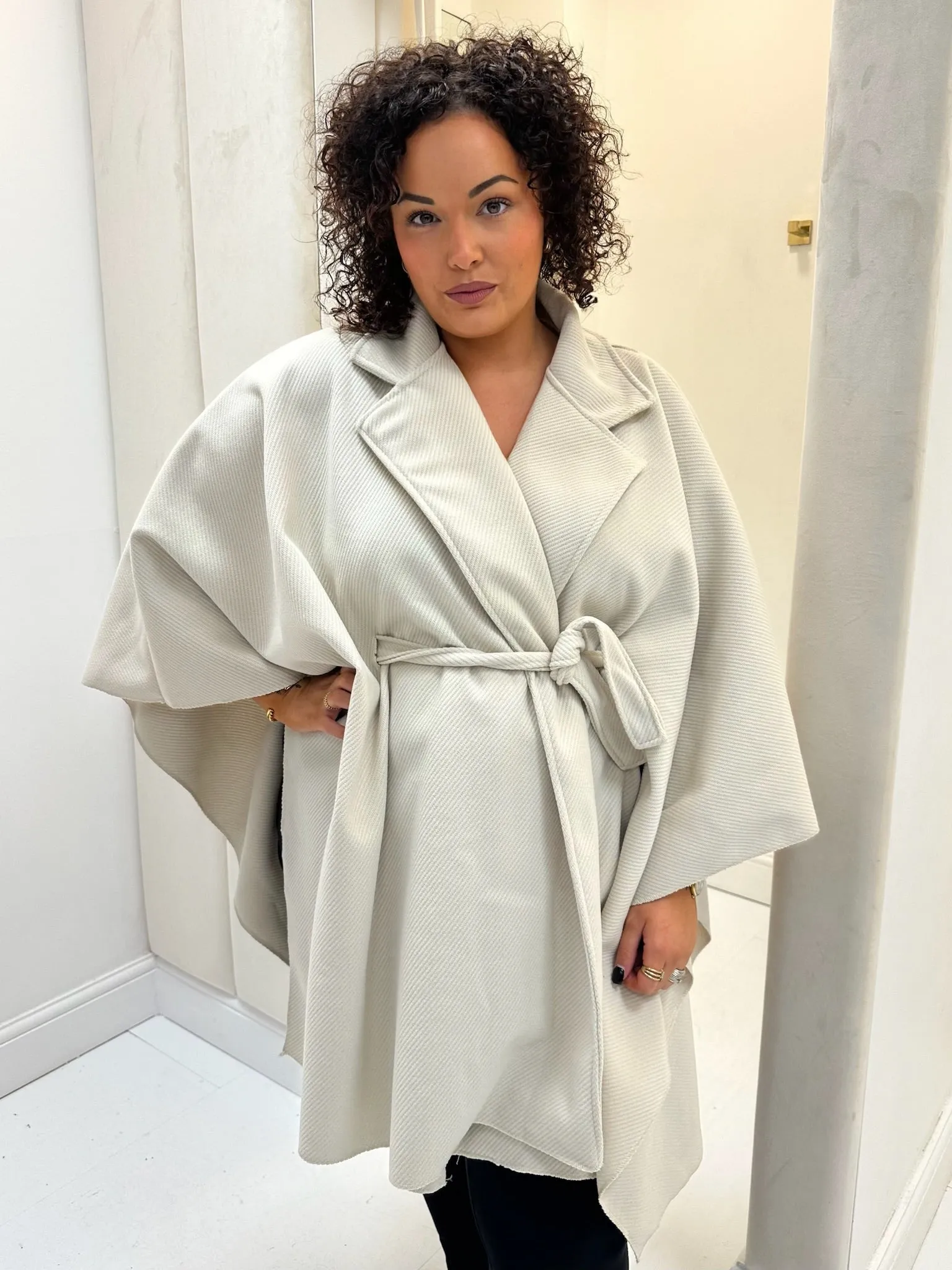 Porsha Cream Oversized Belted Cape