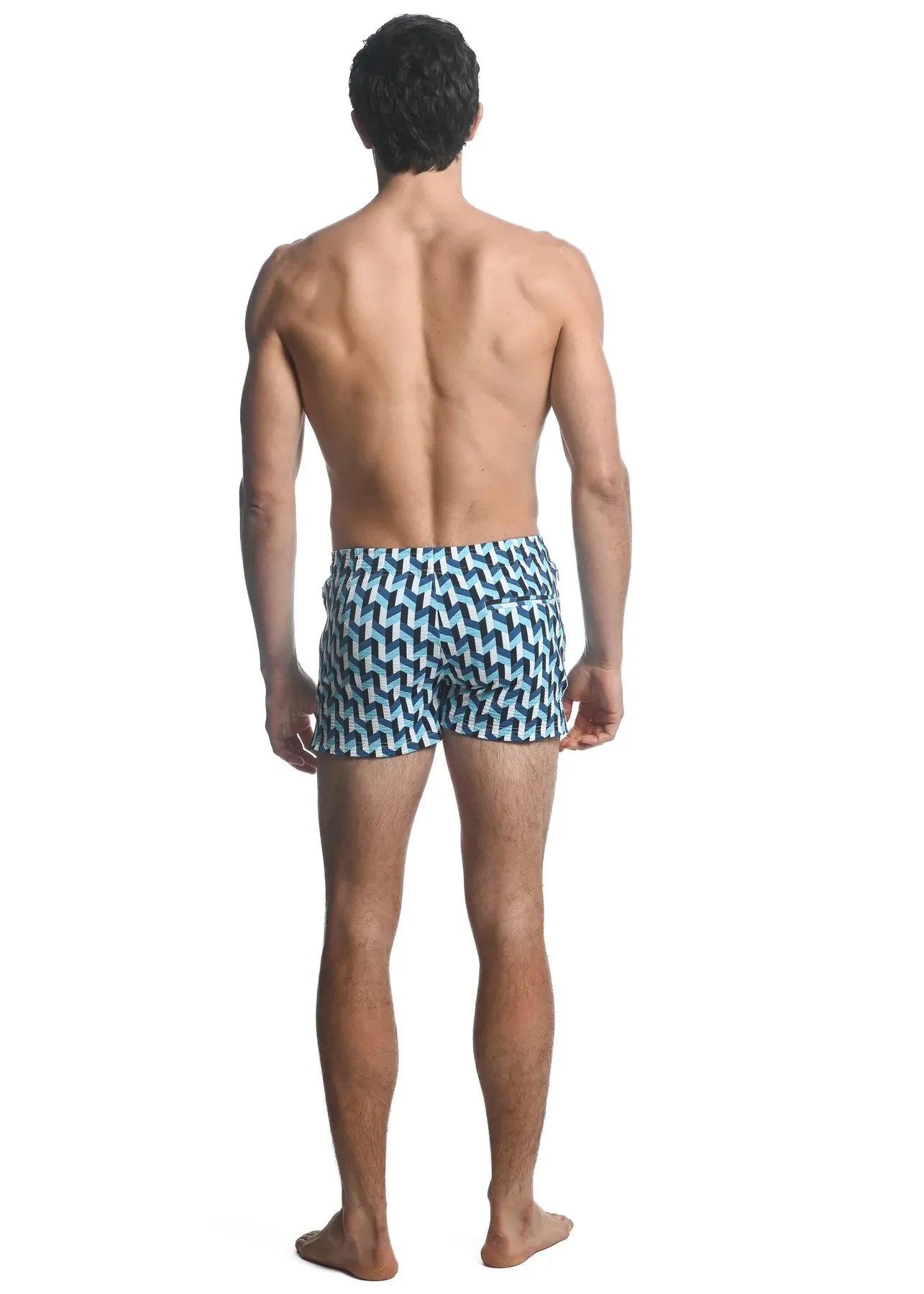 Printed Swim Shorts (Cyan 3D Chevron)