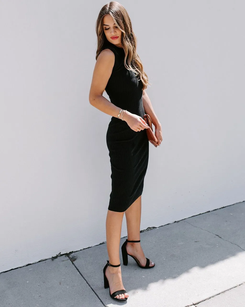 Purpose Ribbed Bodycon Midi Dress - Black