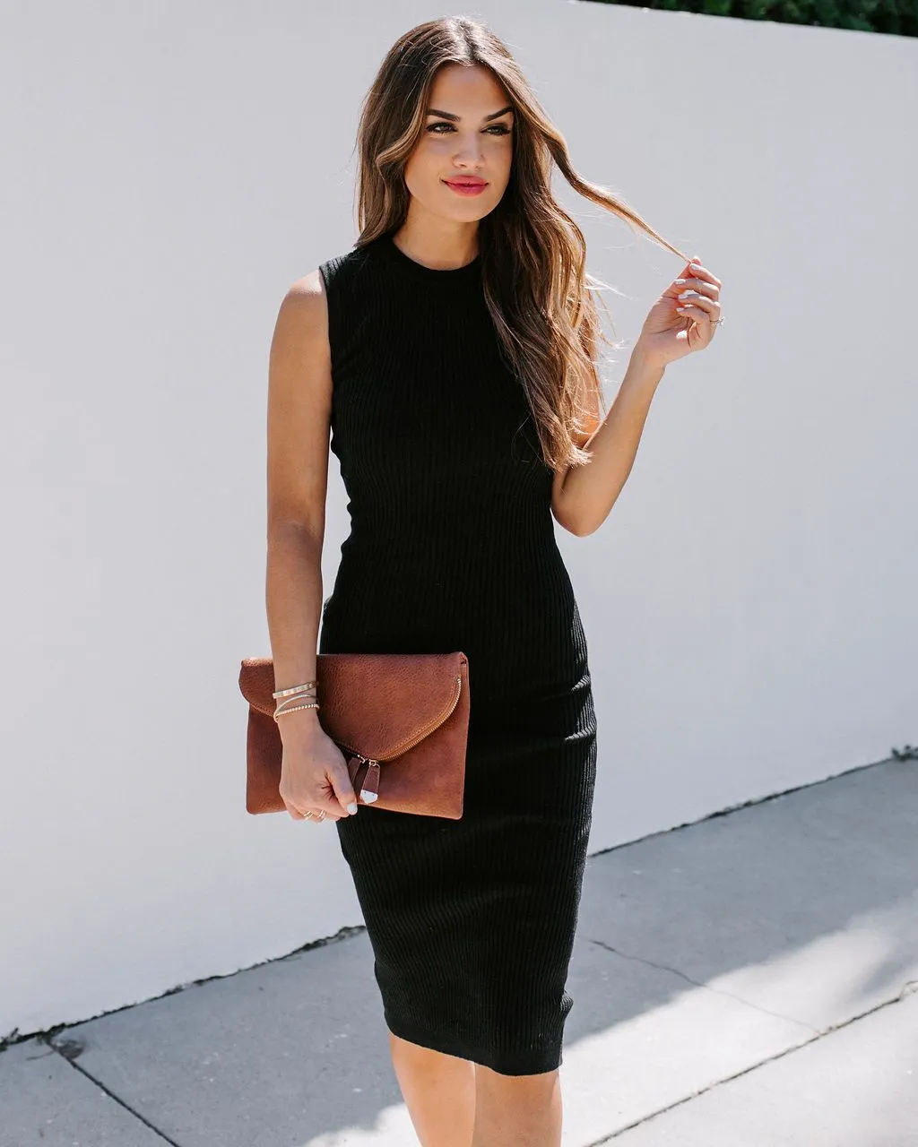 Purpose Ribbed Bodycon Midi Dress - Black
