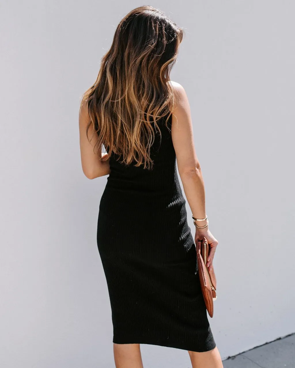 Purpose Ribbed Bodycon Midi Dress - Black