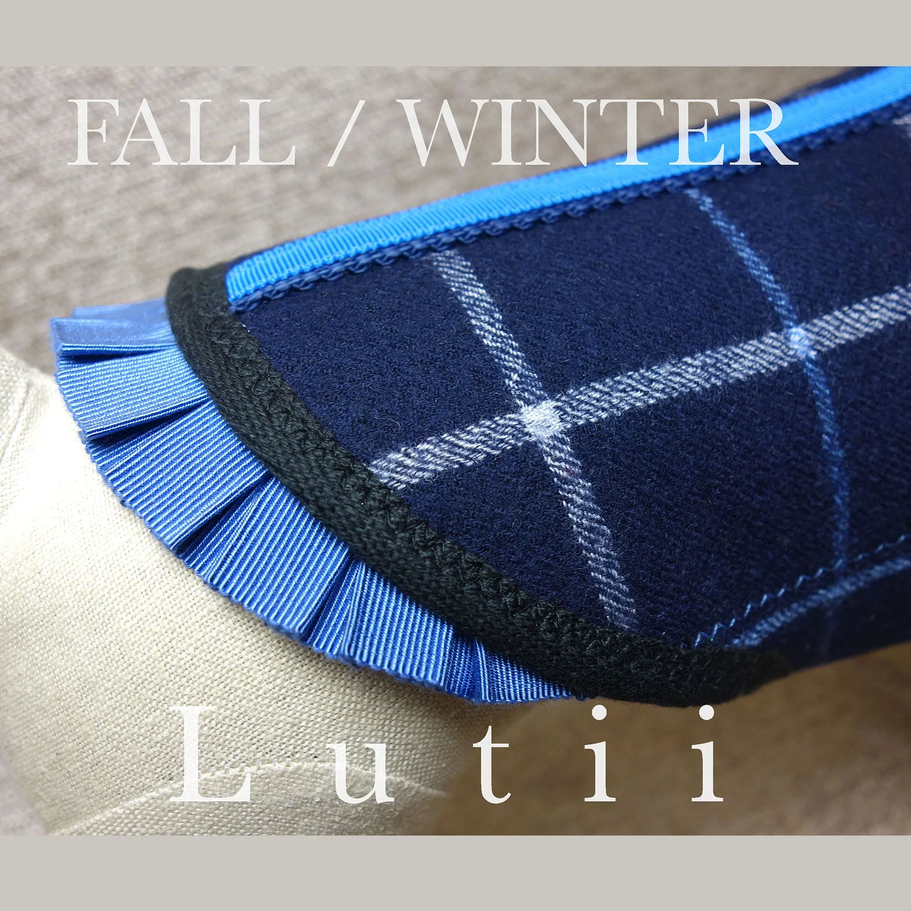"Navy Grid"-All 100% wool w/real shearling handmade winter dog coat