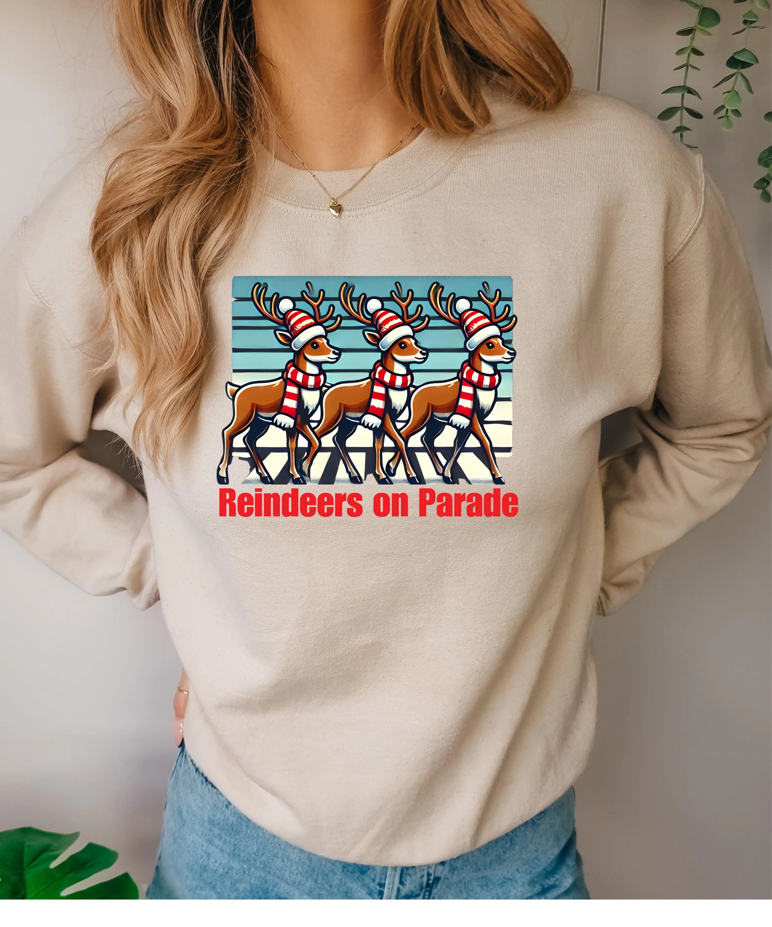 Reindeer Sweatshirt, Christmas Sweater, Christmas Deer Crewneck, reideer  vibes  Sweater, Women Xmas Sweater, Cute Christmas Sweater, C