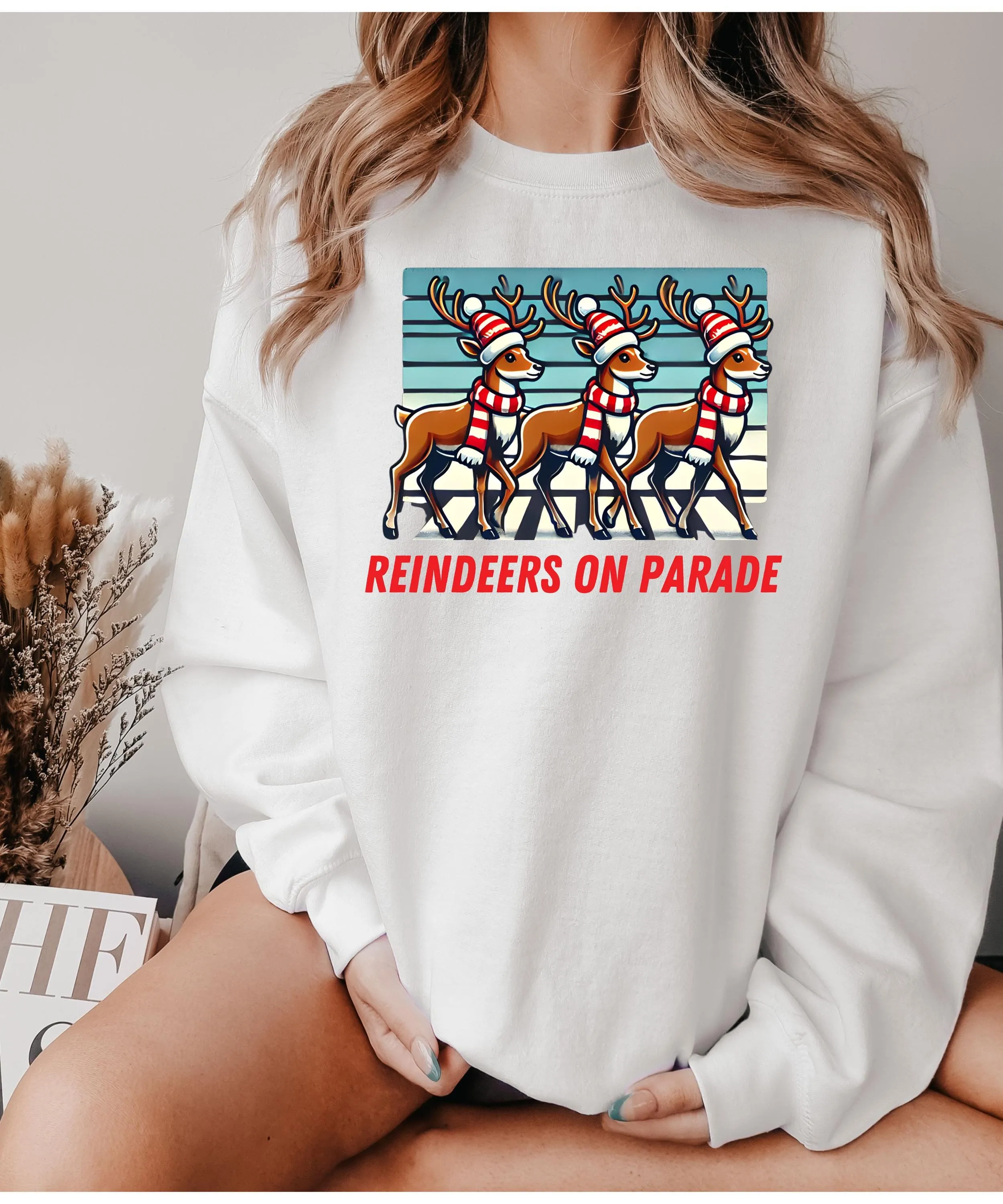 Reindeer Sweatshirt, Christmas Sweater, Christmas Deer Crewneck, reideer  vibes  Sweater, Women Xmas Sweater, Cute Christmas Sweater, C