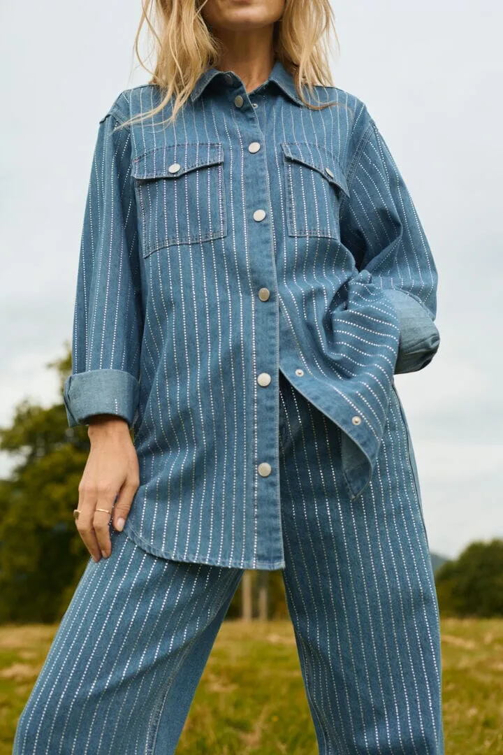 RHINESTONE  DENIM BLUE SHIRT