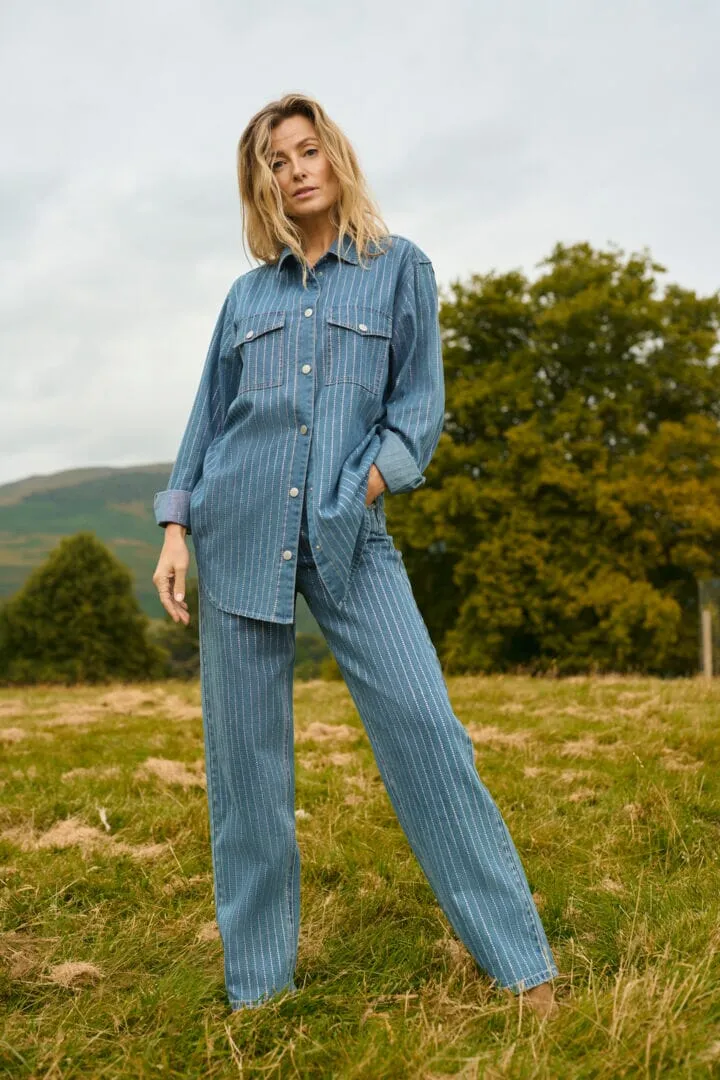RHINESTONE  DENIM BLUE SHIRT