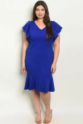 Royal Blue Plus Size Ruffled Dress