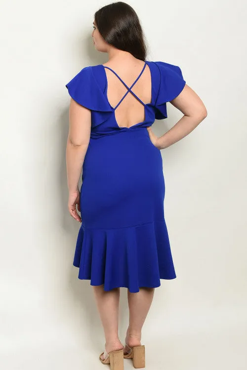 Royal Blue Plus Size Ruffled Dress