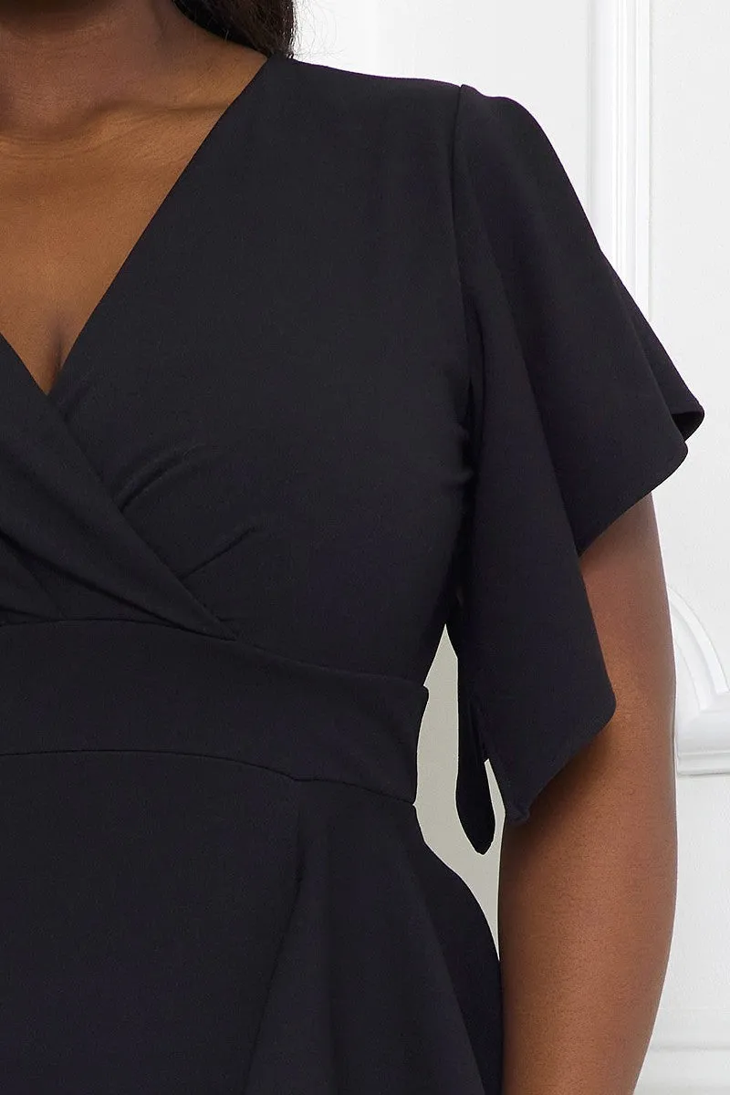 Ruffle Detailed Surplice Voluptuous ( ) Plus Size Midi Dress - Ships from The US