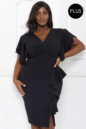 Ruffle Detailed Surplice Voluptuous ( ) Plus Size Midi Dress - Ships from The US
