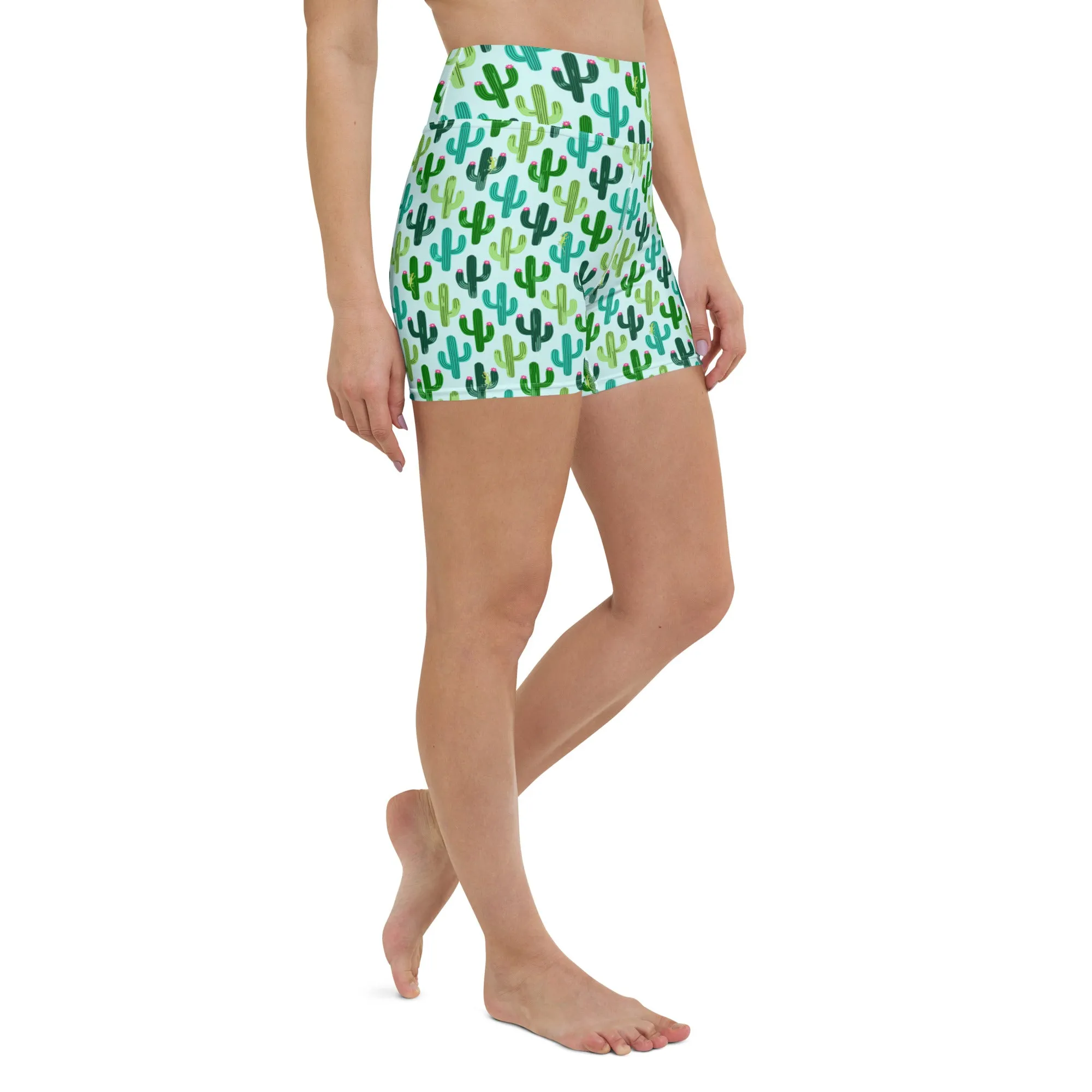 Seeking Saguaro Lizard in Light Cyan High-Waisted Yoga Shorts | Fun & Unique