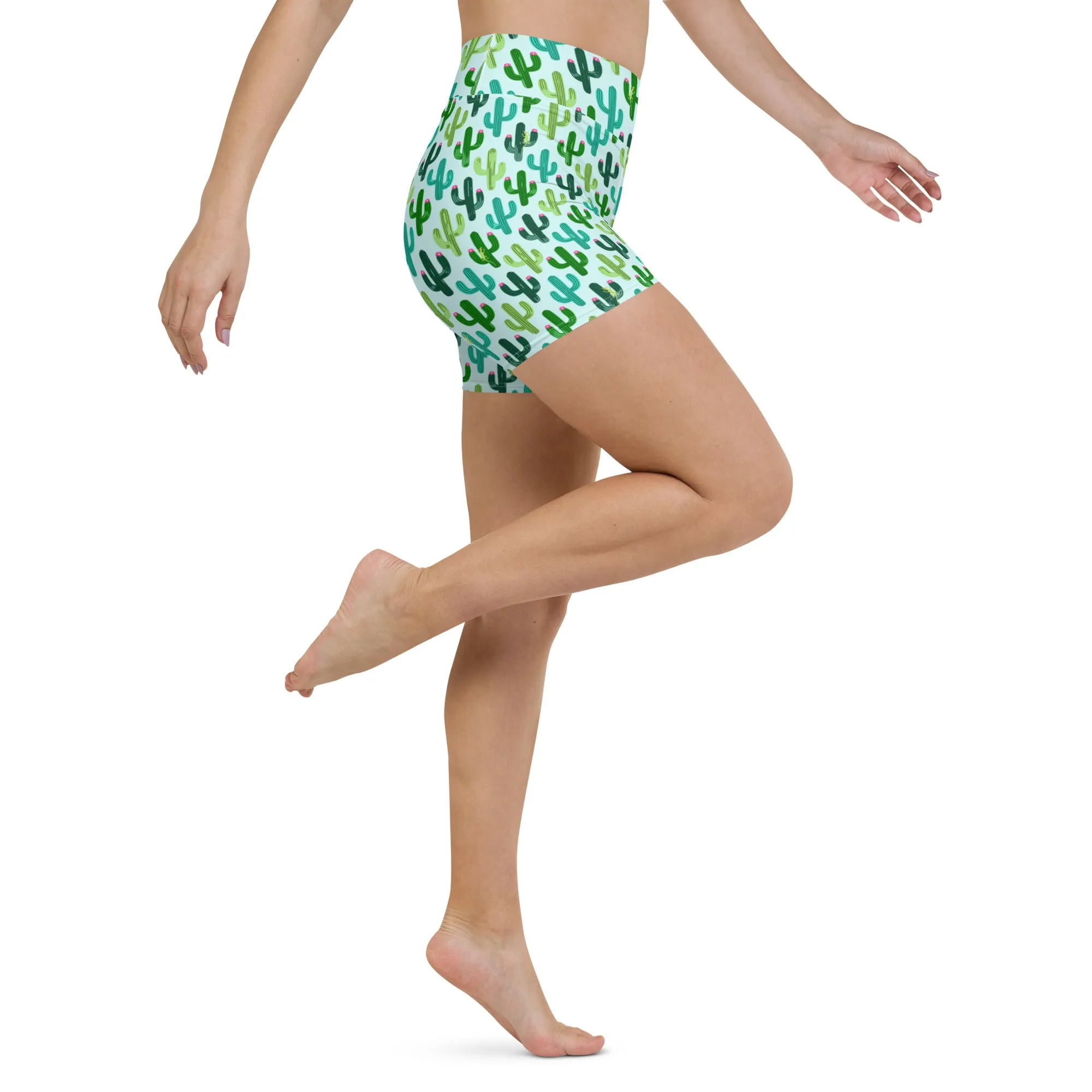 Seeking Saguaro Lizard in Light Cyan High-Waisted Yoga Shorts | Fun & Unique
