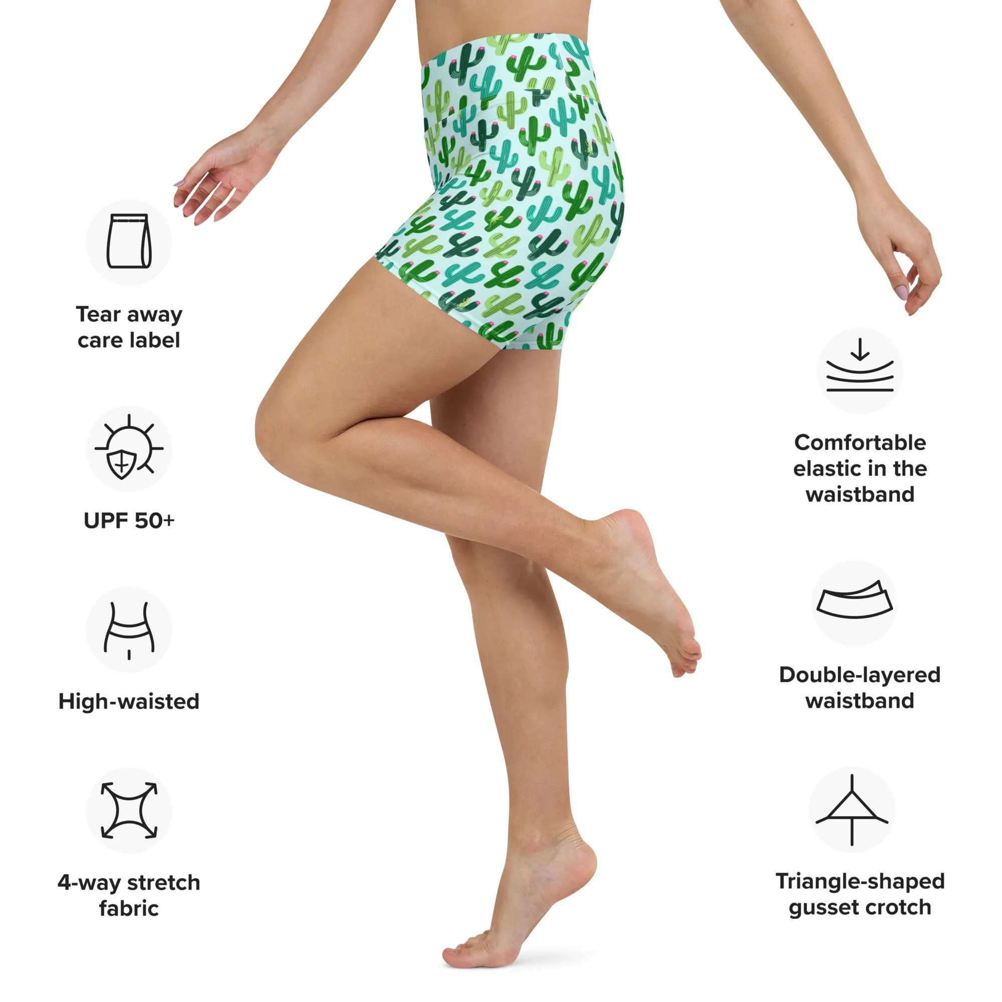 Seeking Saguaro Lizard in Light Cyan High-Waisted Yoga Shorts | Fun & Unique