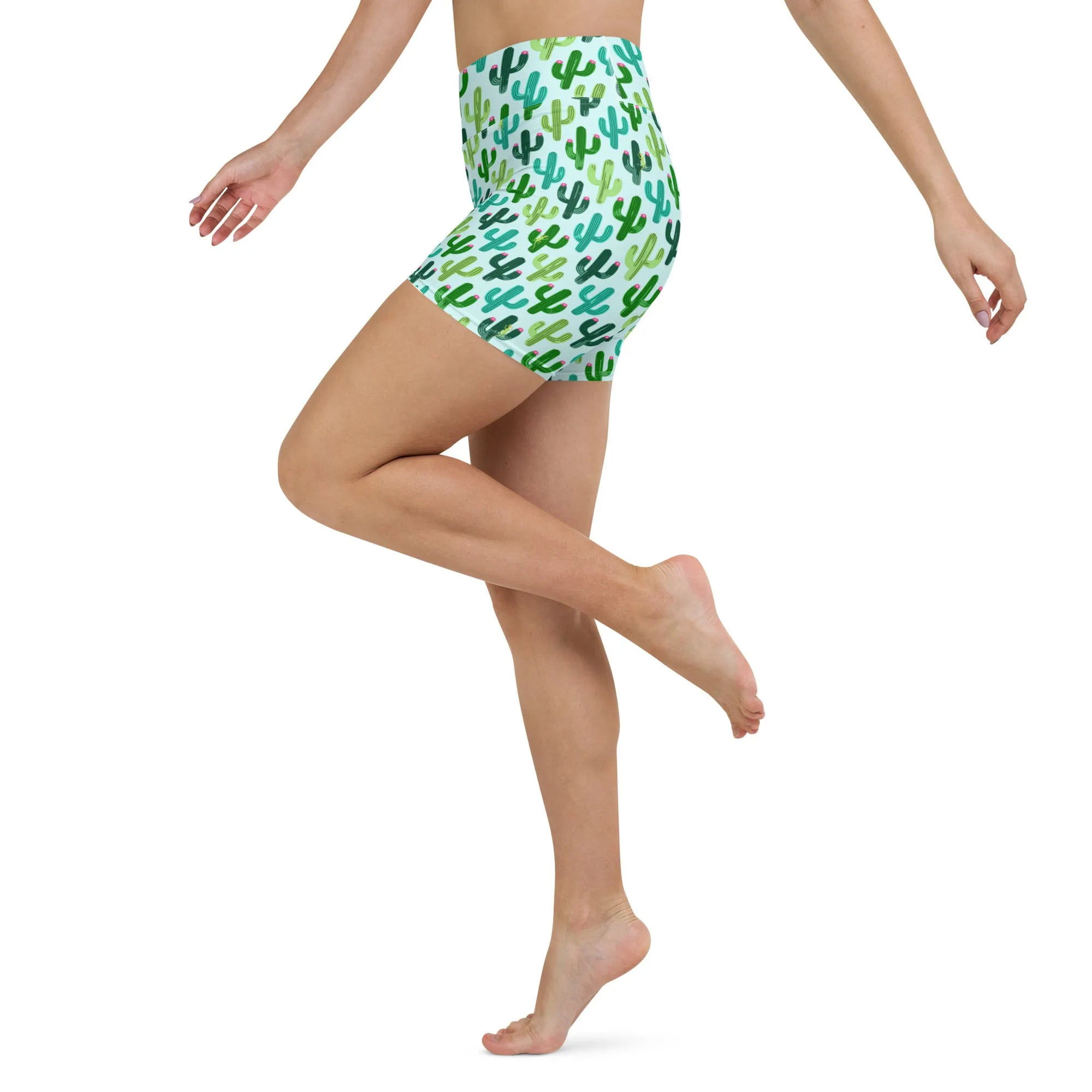 Seeking Saguaro Lizard in Light Cyan High-Waisted Yoga Shorts | Fun & Unique
