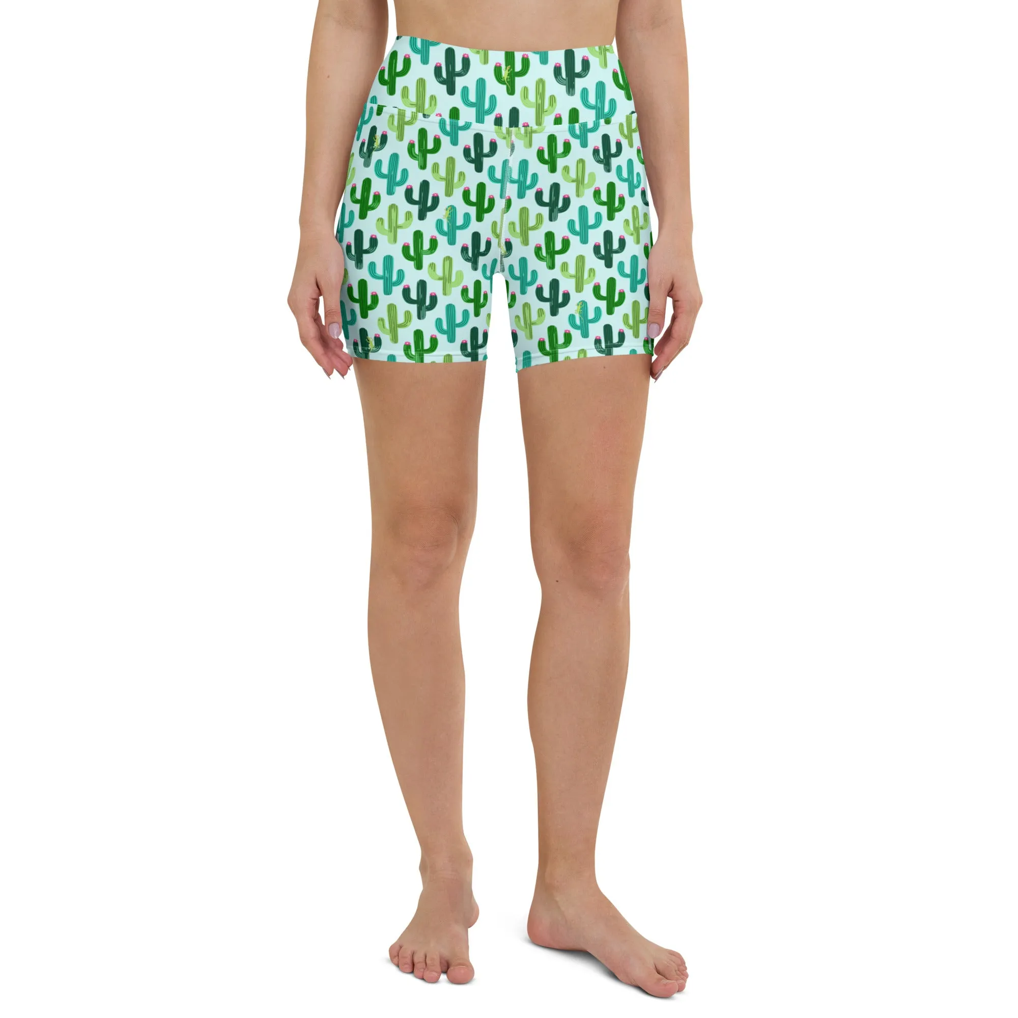 Seeking Saguaro Lizard in Light Cyan High-Waisted Yoga Shorts | Fun & Unique