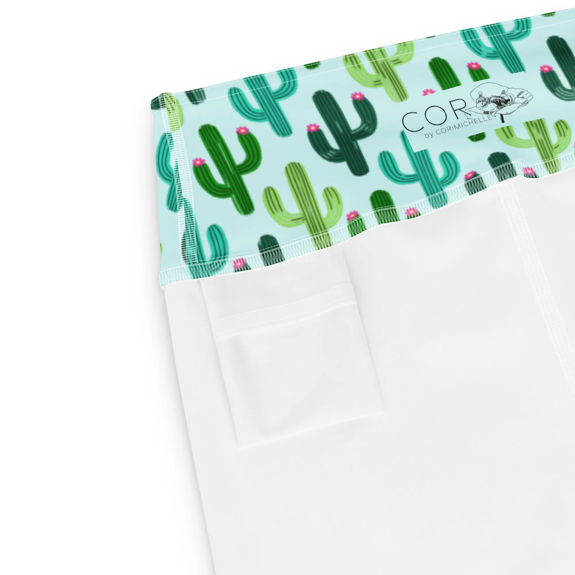 Seeking Saguaro Lizard in Light Cyan High-Waisted Yoga Shorts | Fun & Unique