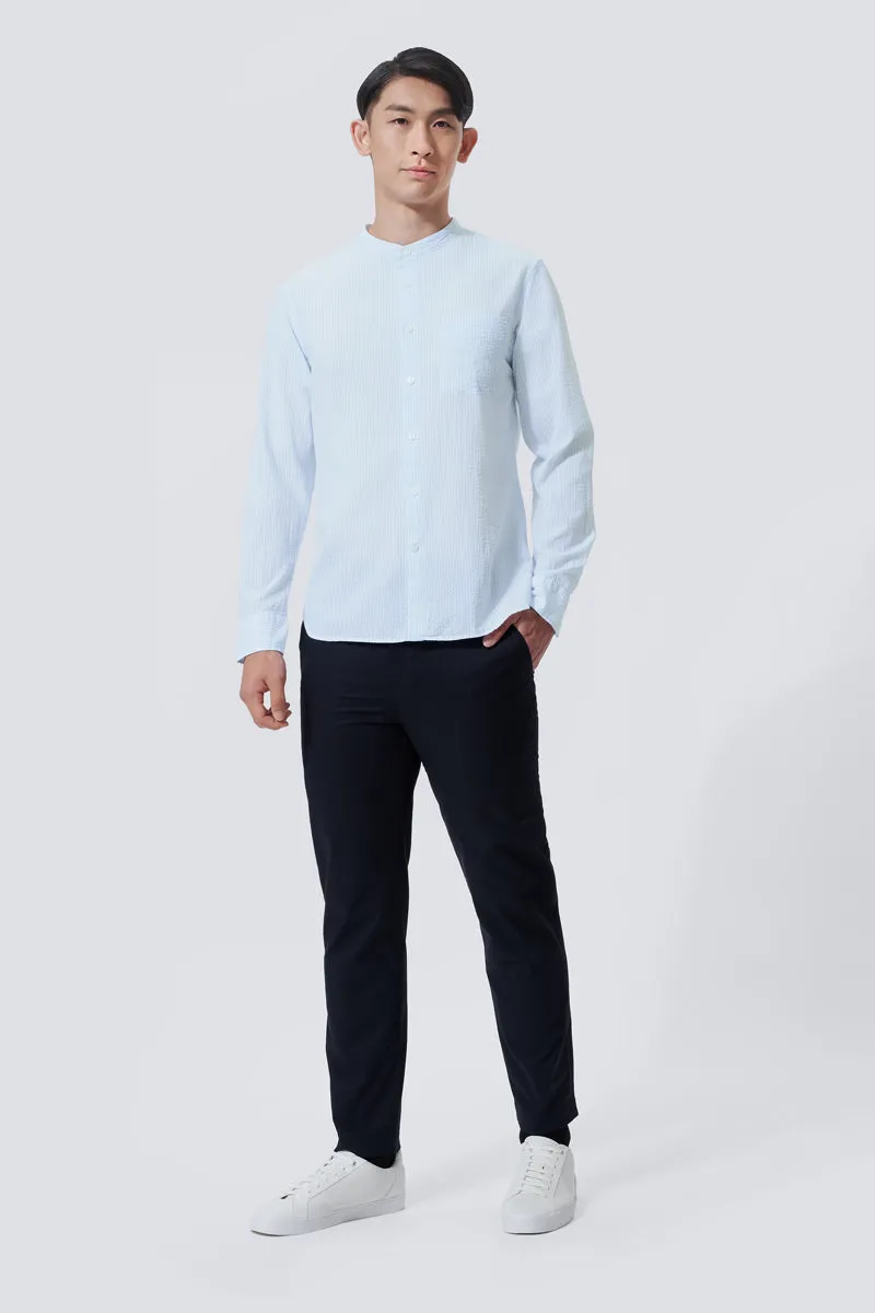 Seersucker Mandarin Collar Casual Shirt | Mint Stripes 1485NZ