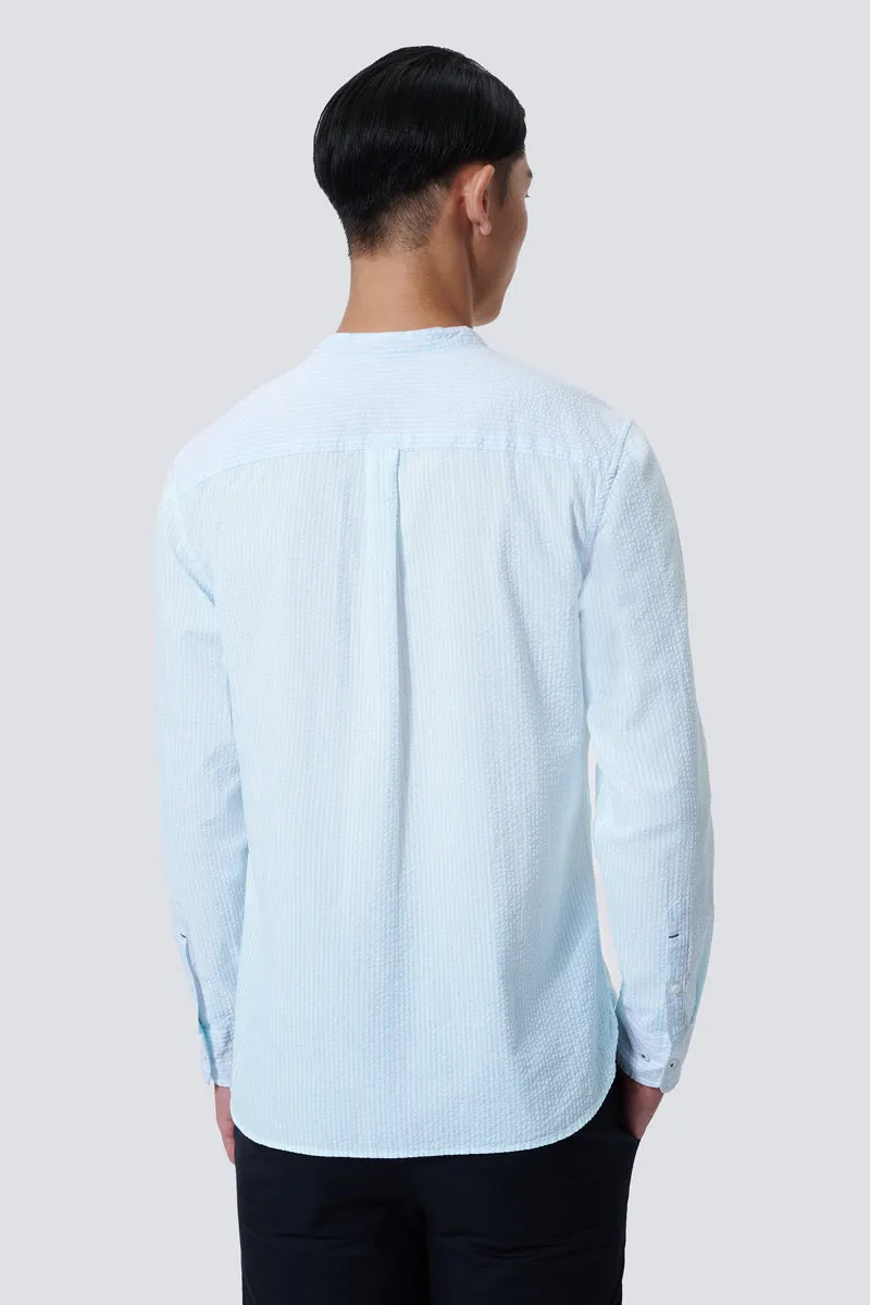 Seersucker Mandarin Collar Casual Shirt | Mint Stripes 1485NZ