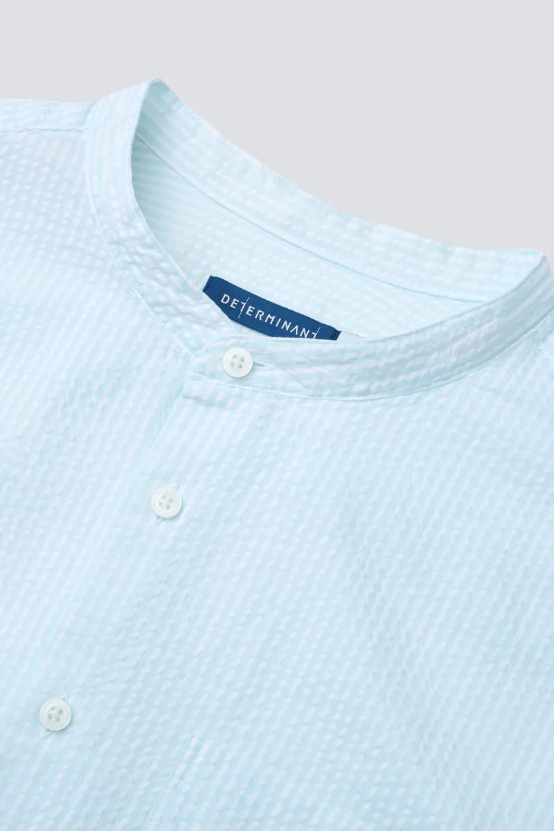 Seersucker Mandarin Collar Casual Shirt | Mint Stripes 1485NZ