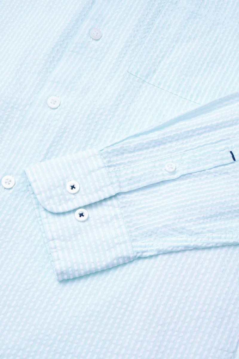 Seersucker Mandarin Collar Casual Shirt | Mint Stripes 1485NZ