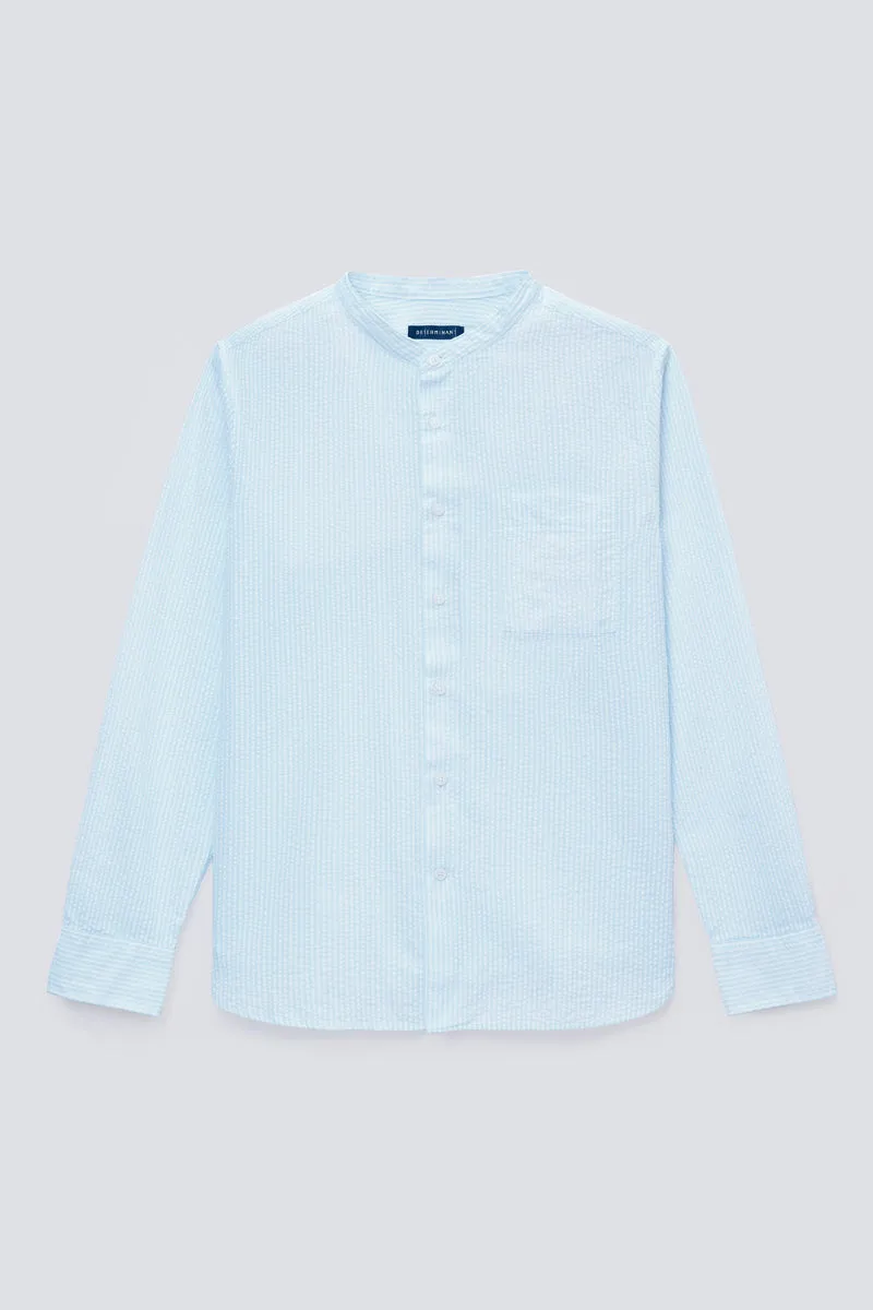 Seersucker Mandarin Collar Casual Shirt | Mint Stripes 1485NZ