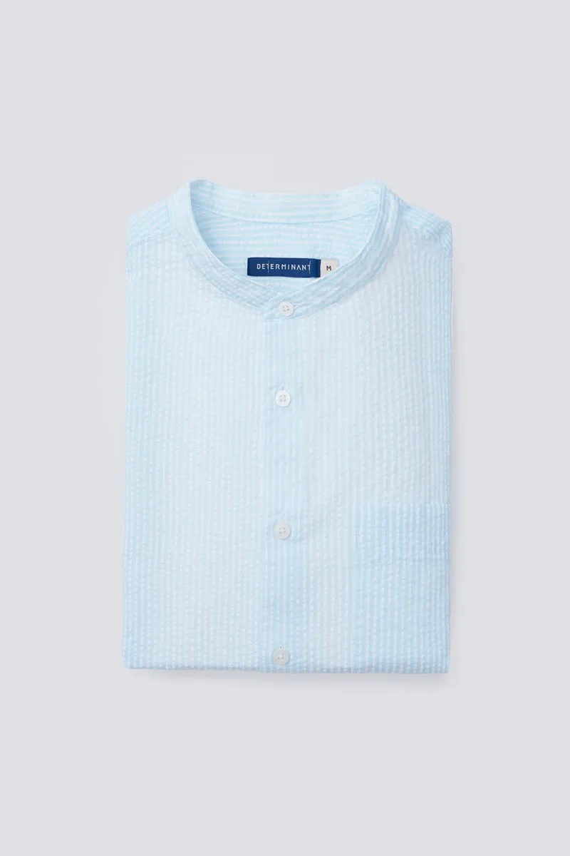 Seersucker Mandarin Collar Casual Shirt | Mint Stripes 1485NZ