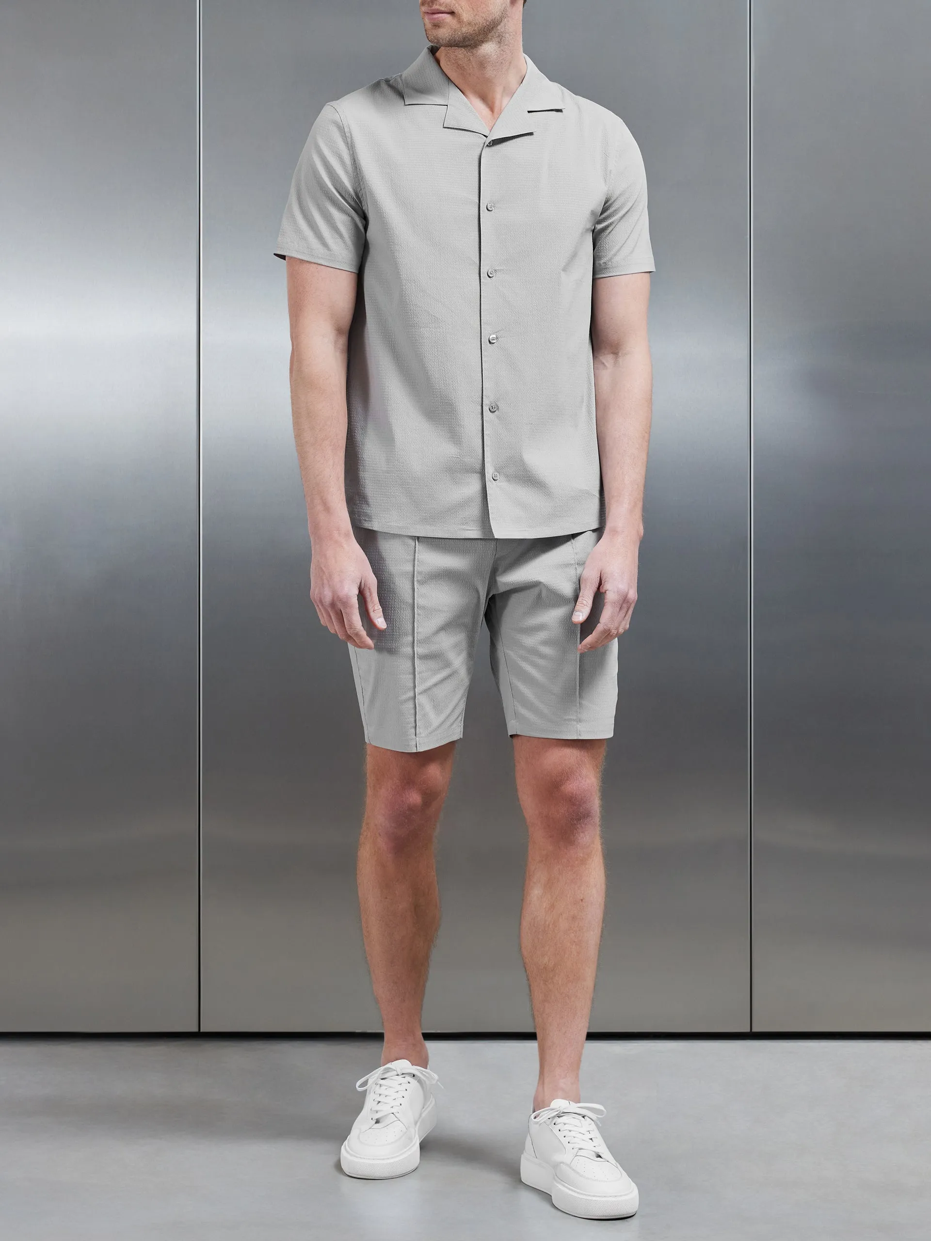 Seersucker Revere Collar Shirt in Stone